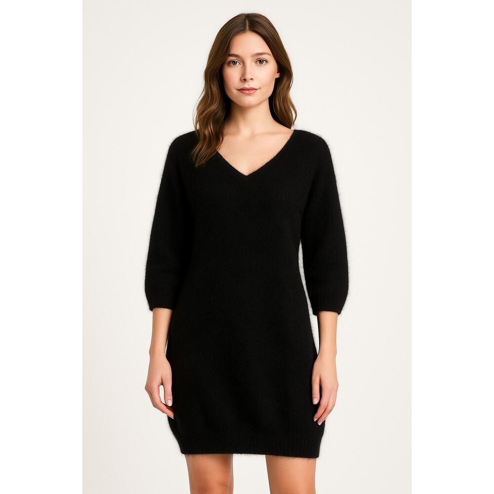 Vintage 80's Fluffy Angora Black Sweater Dress S Cocktail LBD Retro Quiet Luxury